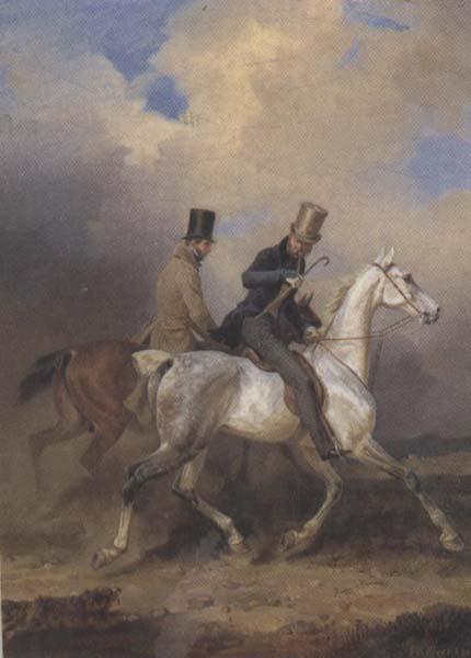 Franz Kruger Outing of Prince William of Prussia on Horse Back,Accompanied by the Artist (mk45) France oil painting art